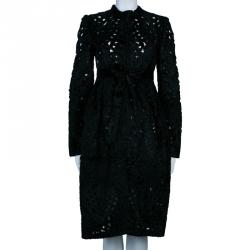Pre Owned Valentino Black Pony Hair Cutout Coat S