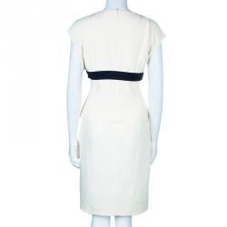 Pre Owned Valentino Cream Short Sleeve Bow Detail Dress L