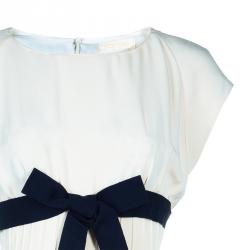 Pre Owned Valentino Cream Short Sleeve Bow Detail Dress L