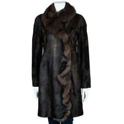 Pre Owned Valentino Brown Lamb Fur Coat S