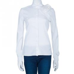 Pre Owned Valentino White Rose Detail Shirt S