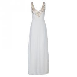 Pre Owned Valentino Cream Embellished Maxi Dress M