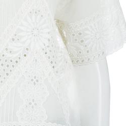 Pre Owned Valentino White Floral Eyelet Embroidered Pintuck Detail Long Sleeve Blouse M