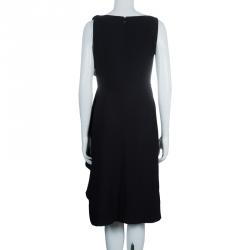 Pre Owned Valentino Black Ruched Side Floral Applique Detail Sleeveless Dress M