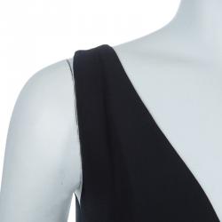 Pre Owned Valentino Black Ruched Side Floral Applique Detail Sleeveless Dress M
