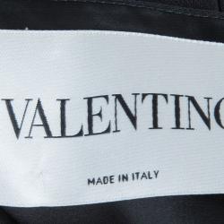 Pre Owned Valentino Black Ruched Side Floral Applique Detail Sleeveless Dress M