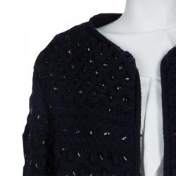 Pre Owned جاكيت فالنتينو أزرق كحلي صوف فليس مزخرف S