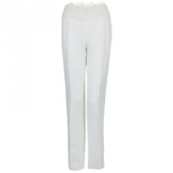 Pre Owned Valentino Cream Lace Detail Trousers M