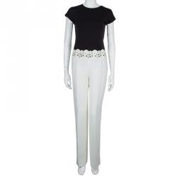 Pre Owned Valentino Cream Lace Detail Trousers M