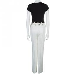 Pre Owned Valentino Cream Lace Detail Trousers M