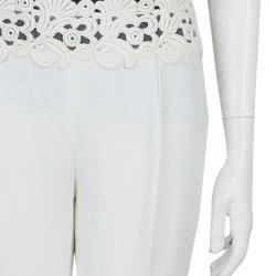 Pre Owned Valentino Cream Lace Detail Trousers M