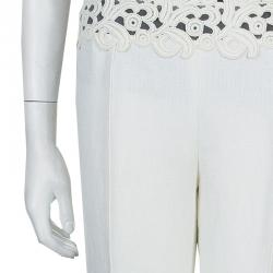 Pre Owned Valentino Cream Lace Detail Trousers M