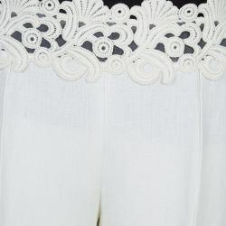 Pre Owned Valentino Cream Lace Detail Trousers M