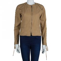 Pre Owned Valentino Dark Beige Criss-Cross Eyelet Detail Jacket M