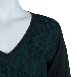 Pre Owned Valentino Dark Green Lace Overlay Knit Dress M