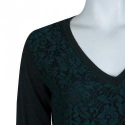 Pre Owned Valentino Dark Green Lace Overlay Knit Dress M