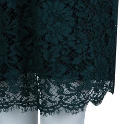 Pre Owned Valentino Dark Green Lace Overlay Knit Dress M