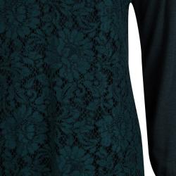 Pre Owned Valentino Dark Green Lace Overlay Knit Dress M