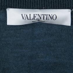 Pre Owned Valentino Dark Green Lace Overlay Knit Dress M