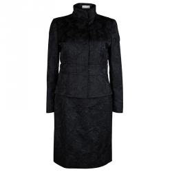 Pre Owned Valentino Black Floral Lurex Jacquard Dress and Blazer Set M