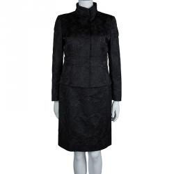 Pre Owned Valentino Black Floral Lurex Jacquard Dress and Blazer Set M