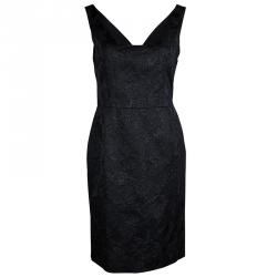 Pre Owned Valentino Black Floral Lurex Jacquard Dress and Blazer Set M