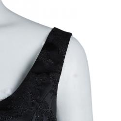 Pre Owned Valentino Black Floral Lurex Jacquard Dress and Blazer Set M