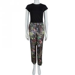 Pre Owned Valentino Multicolor Floral Printed Silk Drawstring Detail Pants L