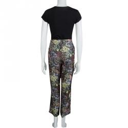 Pre Owned Valentino Multicolor Floral Printed Silk Drawstring Detail Pants L