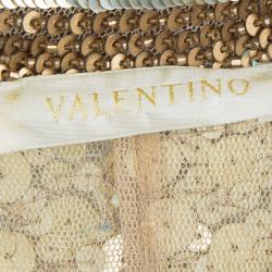 Pre Owned Valentino Gold All Over Embellished Cap Sleeve Crop Top L