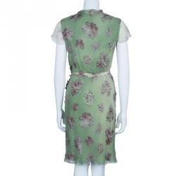 Pre Owned Valentino Green Floral Chiffon Dress M