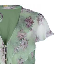 Pre Owned Valentino Green Floral Chiffon Dress M