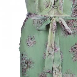 Pre Owned Valentino Green Floral Chiffon Dress M