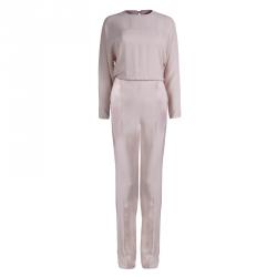 Pre Owned Valentino Pastel Pink Silk Long Sleeve Jumpsuit M