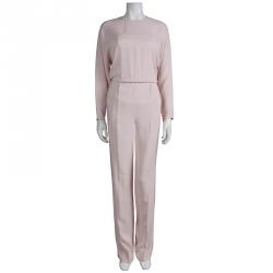 Pre Owned Valentino Pastel Pink Silk Long Sleeve Jumpsuit M