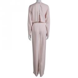 Pre Owned Valentino Pastel Pink Silk Long Sleeve Jumpsuit M