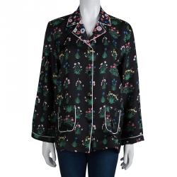 Pre Owned Valentino Black Floral Printed Silk Shirt S