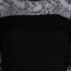 Pre Owned Valentino T-Shirt Couture Black Lace Detail Puffed Sleeve Top M