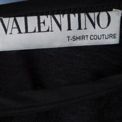 Pre Owned Valentino T-Shirt Couture Black Lace Detail Puffed Sleeve Top M