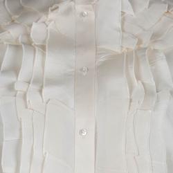 Pre Owned Valentino Cream Silk Ruffle Detail Long Sleeve Shirt L