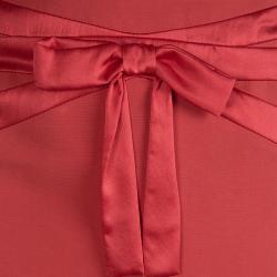 Pre Owned Valentino Red Bow Detail Gathered High Low Maxi Skirt L