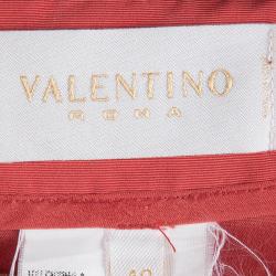 Pre Owned Valentino Red Bow Detail Gathered High Low Maxi Skirt L