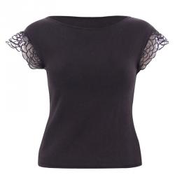 Pre Owned Valentino Dark Brown Lace Sleeve Knit Top S