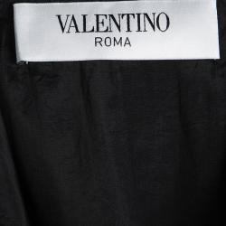 Pre Owned Valentino Black Lace Trim Floral Applique Detail Long Sleeve Dress M