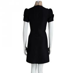 Pre Owned Valentino Black Beaded Yoke Detail Short Sleeve Dress S