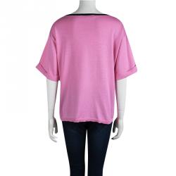 Pre Owned Valentino Pink Knit Scallop Lace Applique Detail Top XL