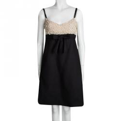Valentino Black Pearl Embellished Bow Detail Sleeveless Dress L
