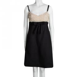 Pre Owned Valentino Black Pearl Embellished Bow Detail Sleeveless Dress L