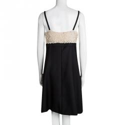Pre Owned Valentino Black Pearl Embellished Bow Detail Sleeveless Dress L