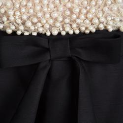 Pre Owned Valentino Black Pearl Embellished Bow Detail Sleeveless Dress L